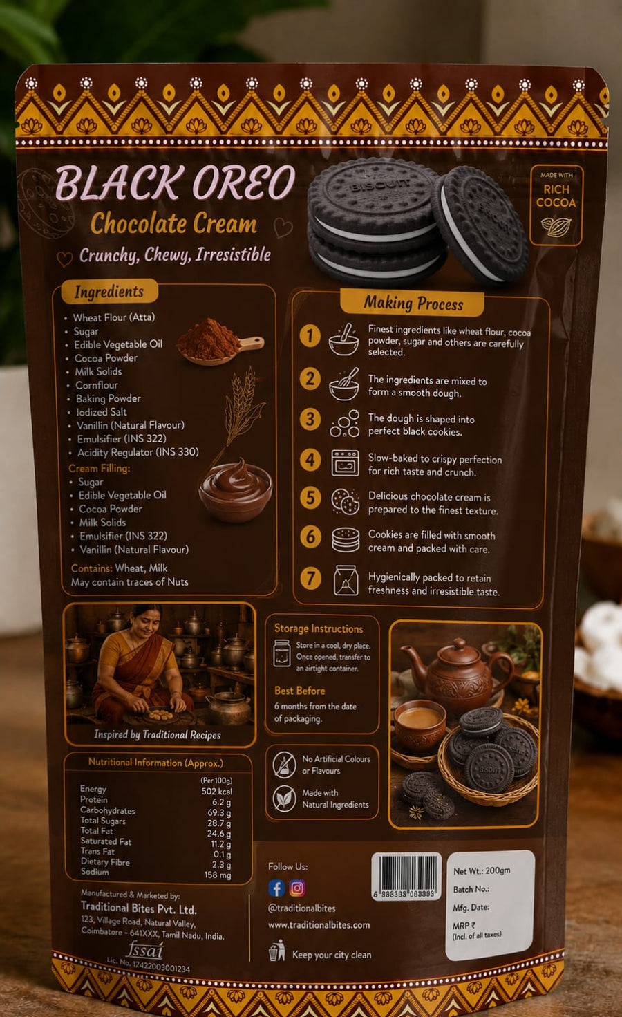 CHAI BISCUITS BLACK OREO {200GM}