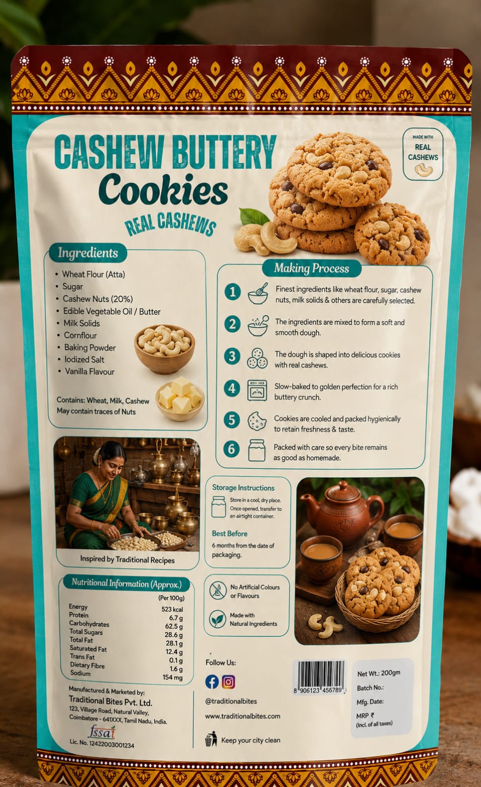 Cashew Buttery Cookies ingredients and pack details