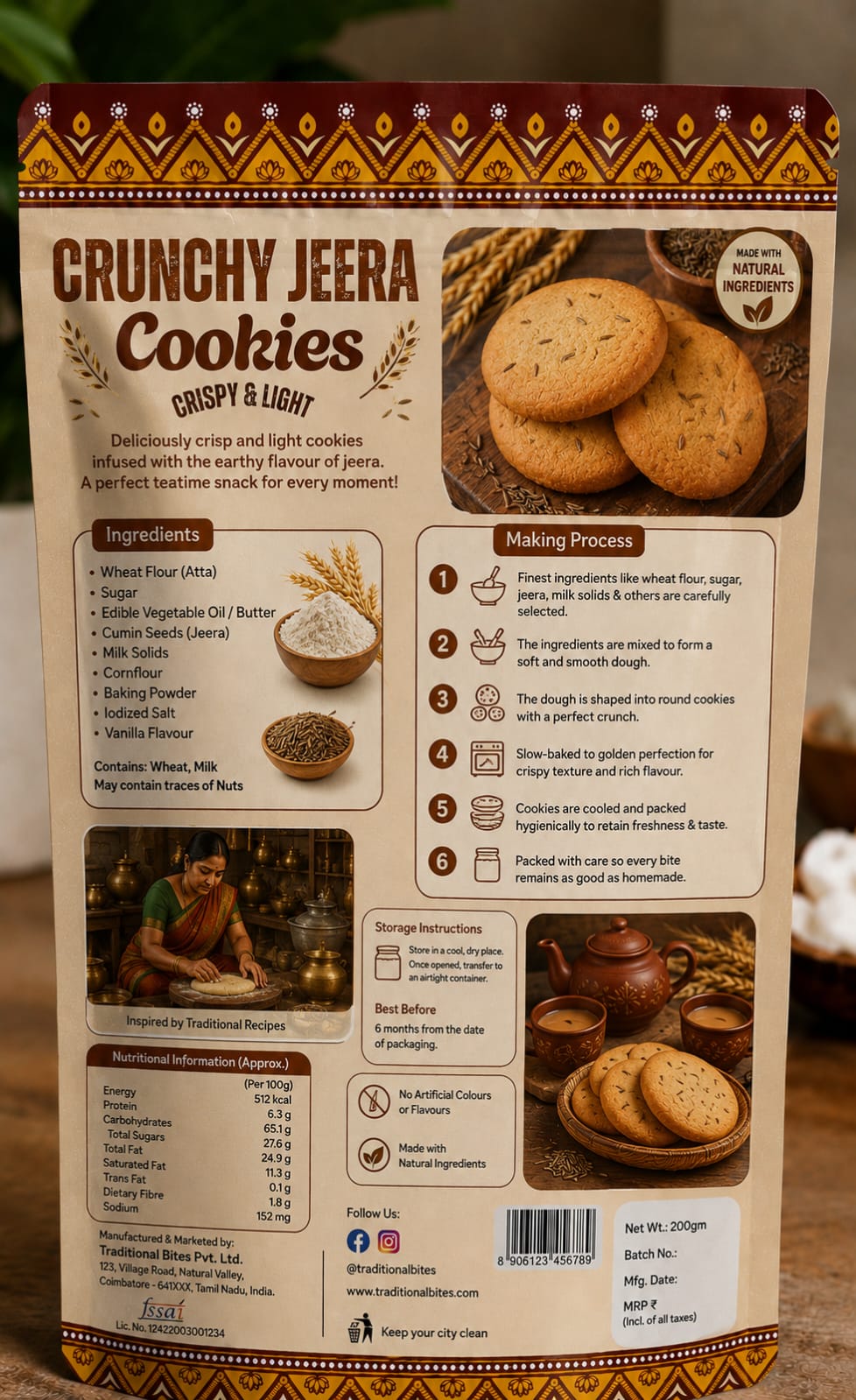 Crunchy Jeera Cookies ingredients and pack details
